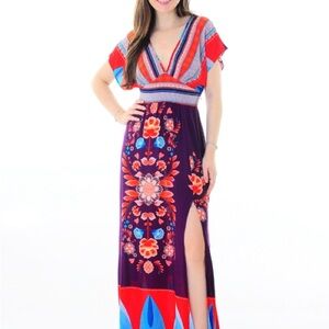 FARM RIO Floral V-Neck Maxi Dress - Multicolor